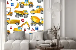 Naklejka: Grafika w koparki betoniarki traktory na białym tle