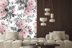 Naklejka: Grafitowe liście z różanymi pąkami