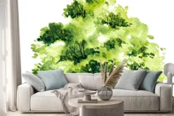 Naklejka: Green tree with leaves. hand drawn watercolor painting,isolate