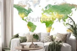 Naklejka: Green vector world map in watercolor style