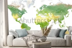 Naklejka: Green vector world map in watercolor style