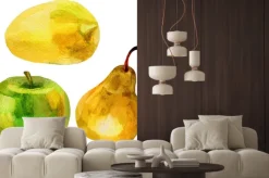 Naklejka: Gruszka, banan wyciągnąć rękę akwarela ilustracja na białym tle