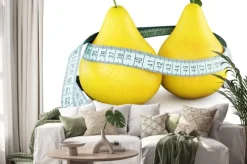 Naklejka: Gruszki z taśmą metr na białym tle. 3d conceptua