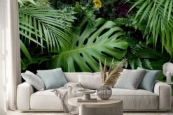 Naklejka: Gęstwina egzotycznych liści z monsterą