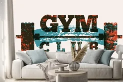Naklejka: Gym club typographic vintage grunge poster design. retro vector