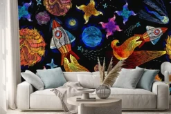 Naklejka: Haft bezszwowych wektora wszechswiata. childish t-shirt projektu