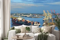 Naklejka: Hamburger hafen, containerschiff, kontenerowy, schlepper, vorhafen,