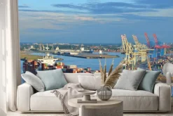 Naklejka: Hamburger hafen, containerschiff, kontenerowy, schlepper, vorhafen,