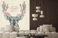 Naklejka: Hand drawn deer head with flowers