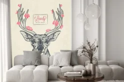 Naklejka: Hand drawn deer head with flowers