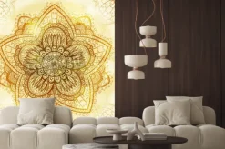 Naklejka: Hand drawn ethnic circular beige ornament