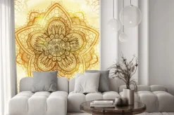 Naklejka: Hand drawn ethnic circular beige ornament
