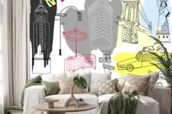 Naklejka: Hand drawn new york elements. colored graphic vector set