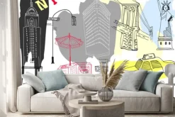 Naklejka: Hand drawn new york elements. colored graphic vector set