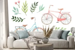 Naklejka: Hand drawn watercolor illustration - romantic bike with floral