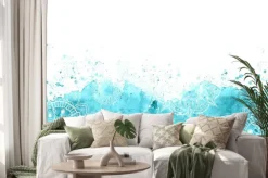 Naklejka: Hand-drawn watercolor border with blue background and mandala