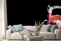 Naklejka: Heavy old used color kettlebell weight on the gym floor ready