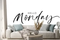 Naklejka: Hello monday phrase. vector hand drawn brush style modern calligraphy.