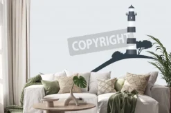 Naklejka: Hillside black striped lighthouse vector illustration