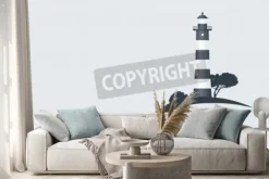 Naklejka: Hillside black striped lighthouse vector illustration