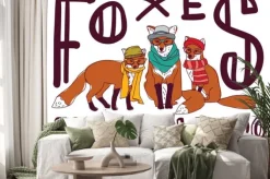 Naklejka: Hipster fox zabawy znak karty plakat zwierząt.