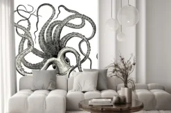 Naklejka: Historyczna rycina z ośmiornicą