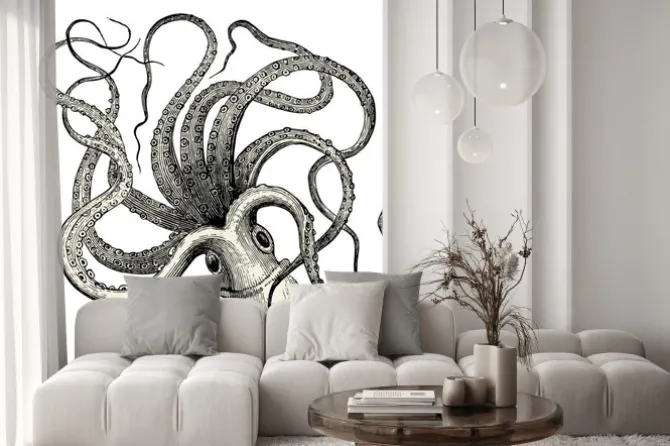 Naklejka: Historyczna rycina z ośmiornicą