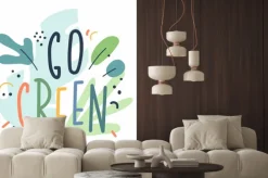 Naklejka: House plant lettering, go green phrase, illustrated quote. doodle