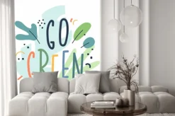 Naklejka: House plant lettering, go green phrase, illustrated quote. doodle