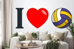 Naklejka: Icono plano kocham voleibol kolor en fondo degradado