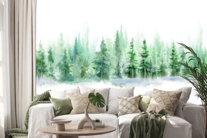 Naklejka: Iglasty las na akwareli