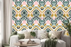 Naklejka: Ikat geometric folklore ornament. tribal ethnic vector texture.