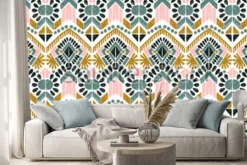 Naklejka: Ikat geometric folklore ornament. tribal ethnic vector texture.