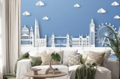 Naklejka: Illustration of city scene with famous architectures in london,