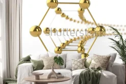 Naklejka: Illustration of a golden hexagon graphene molecule. the idea