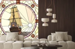 Naklejka: Ilustracja żaglowce 17 wieku na zachodzie słońca.