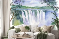 Naklejka: Ilustracja akwarela piękny wodospad