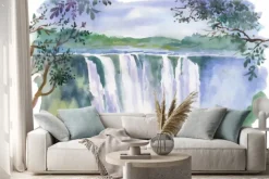 Naklejka: Ilustracja akwarela piękny wodospad