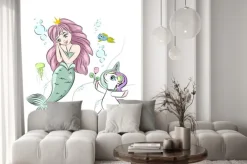 Naklejka: Ilustracja bajkowa syrenki i jednorożca