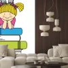 Naklejka: Ilustracja dla dzieci z dziewczynką i książkami