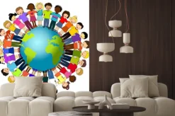 Naklejka: Ilustracja dzieci i globu