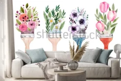 Naklejka: Ilustracja farb pędzlem i kwiatów. akwarela artystyczna ilustracja.