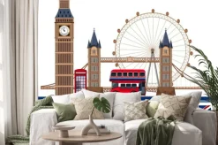 Naklejka: Ilustracja londynu z mostem i london eye