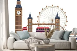 Naklejka: Ilustracja londynu z mostem i london eye