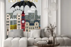 Naklejka: Ilustracja londynu w deszczu