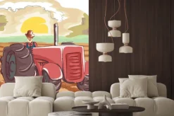 Naklejka: Ilustracja rolnika na traktorze