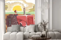 Naklejka: Ilustracja rolnika na traktorze