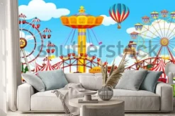 Naklejka: Ilustracja sceny parku rozrywki