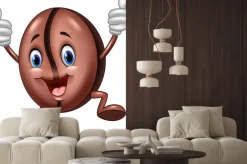 Naklejka: Ilustracja skoki coffee bean maskotkę dając kciuk do góry