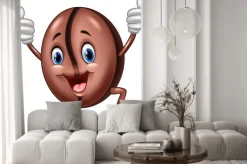 Naklejka: Ilustracja skoki coffee bean maskotkę dając kciuk do góry